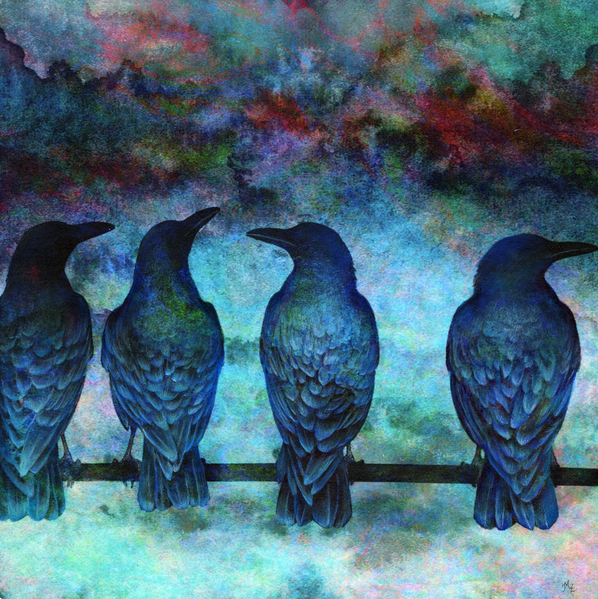 Maggie Ziegler Tail Feathers IV 14x14 mixed media wood panel 425